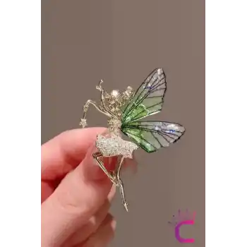 Zarif Melek Kelebek Kanatlı Tasarım Kadın Broş - Hediyelik Elbise Ceket Taşlı Yaka İğnesi Broşu