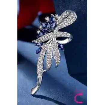 Zarif Parıltılı Kristal Çiçekli Taşlı Kadın Broş Gümüş Renk- Hediyelik Elbise Ceket Yaka İğnesi Broş