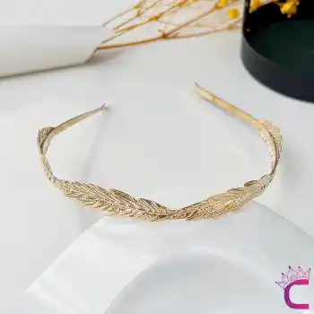 Zarif Yaprak Tasarım Gelin Tacı Gold Renk - Düğün Nişan Nikah Söz Doğum Günü Kadın Taç Saç Bandı