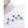 10lu Mini Kristal Taşlı Çiçek Tasarım Firkete Toka Açık Mavi - Doğum Günü Parti Saç Aksesuarı