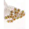 10lu Mini Kristal Taşlı Çiçek Tasarım Firkete Toka Gold - Düğün Gelin Saç Aksesuarı Topuz Tokası