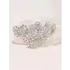 10lu Mini Kristal Taşlı Çiçek Tasarım Firkete Toka Gümüş - Düğün Nikah Saç Aksesuarı Topuz Tokası