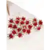 10lu Mini Kristal Taşlı Çiçek Tasarım Firkete Toka Kırmızı - Evlilik Yıl Dönümü Saç Topuz Tokası