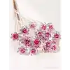 10lu Mini Kristal Taşlı Çiçek Tasarım Firkete Toka Pembe - Gelin Tacı Süsleme Topuz Saç Aksesuarı
