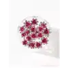 10lu Mini Kristal Taşlı Çiçek Tasarım Firkete Toka Sıcak Pembe - Nikah Kına Söz Topuz Saç Tokası