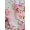 10lu Pembe Kız Bebek Astarlı Pens Toka Seti - İncili Fiyonk Kurdeleli Tüllü Çiçekli Saç Tokası