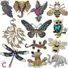 12li Zirkon Taşlı Tasarım Broş Seti - Arı Baykuş Tavus Kuşu Kurbağa Kelebek Fil Yusufçuk Kertenkele