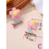 2li 3D Boyutlu Pembe Sarı Ponponlu Pullu Çiçekli Yeşil Yapraklı Sallanan Pens Toka Seti Saç Tokası