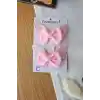 2li Bebek Pembe Simli İncili Taşlı Fiyonk Kelebek Toka Seti 8cm - Çocuk Kelebekli Pens Saç Tokası