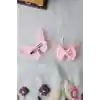 2li Bebek Pembe Simli İncili Taşlı Fiyonk Kelebek Toka Seti 8cm - Çocuk Kelebekli Pens Saç Tokası