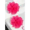 2li Chiffon Flower Kız Çocuk Toka Seti Fuşya Renkli - Çiçekli Bebek Çocu Çıt Çıt Pens Saç Tokası