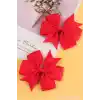 2li Çocuk Saten Fiyonk Toka Seti Kırmızı - 23 Nisan Kurdele Fiyonklu Klips Pens Saç Tokası