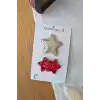 2li Kırmızı Gold Renkli Yıldızlı Yumuşak Saçsız Bebek Tokası - Az Saçlı Kız Bebek Çıt Çıt Toka Seti