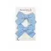 2li Kız Çocuk Çizgili Fiyonk Toka Seti Mavi Beyaz Renkli - Bebek Fiyonklu Kurdele Pens Saç Tokası