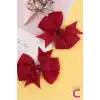 2li Kız Çocuk Grogren Saten Fiyonk Toka Seti Bordo - Fiyonklu Kurdele Klips Pens Saç Tokası