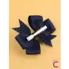 2li Kız Çocuk Grogren Saten Fiyonk Toka Seti Lacivert - Fiyonklu Kurdele Klips Pens Saç Tokası