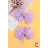 2li Kız Çocuk Grogren Saten Fiyonk Toka Seti Lila Renk - Fiyonklu Kurdele Klips Pens Saç Tokası