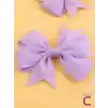 2li Kız Çocuk Grogren Saten Fiyonk Toka Seti Lila Renk - Fiyonklu Kurdele Klips Pens Saç Tokası