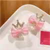 2li Kurdele Kraliçe Taçlı Kristal Taşlı Çocuk Pençe Toka Pembe - Kız Çocuk Doğum Günü Saç Aksesuarı