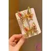 2li Retro Sallanan Kelebek Toka Renkli Boncuklu Gold Metal - Hareketli Kanatlı Kelebekli Saç Tokası