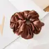 2li Saten Kahve & Bakır Orta Boy Scrunchie Simit Toka - Günlük Renkli Lastikli Saç Toplama Tokası