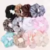 2li Saten Krem & Altın Varak Orta Boy Scrunchie Simit Toka - Renkli Lastikli Saç Topuz Tokası