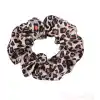 2li Saten Leopar & Açık Mavi Orta Boy Scrunchie Simit Toka - Renkli Lastikli Saç Topuz Tokası