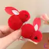 2li Tamamen Astarlı Peluş Tavşanlı Çocuk Toka Seti Kırmızı - Kız Bebek Klipsli Pens Yan Saç Tokası