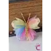 2li Zarif Gökkuşağı Renkli Tül Kelebek Toka Seti 5cm - Kız Çocuk Bebek Kelebekli Pens Saç Tokası