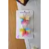 2li Zarif Gökkuşağı Renkli Tül Kelebek Toka Seti 5cm - Kız Çocuk Bebek Kelebekli Pens Saç Tokası
