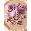 29lu Hediyelik Kız Bebek Toka Seti Lila Tonlu - Sevimli Çocuk Çıtçıtlı Pens Klips Lastik Saç Tokası