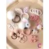 29lu Hediyelik Kız Çocuk Toka Seti Beyaz Pembe Ton - Unicorn Tavşan Ponpon Bebek Lastik Saç Tokası