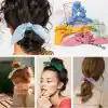 3lü Fular Scrunchie Fularlı Fiyonk Lastik Toka - Yeni Sezon Kadın Fularlı Lastik Saç Tokası Renk-3
