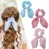 3lü Fular Scrunchie Fularlı Fiyonk Lastik Toka - Yeni Sezon Kadın Fularlı Lastik Saç Tokası Renk-3
