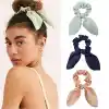 3lü Fular Scrunchie Fularlı Saç Lastiği - Kadın Fularlı Fiyonk Toka Lastikli Saç Tokası Renk-1