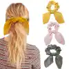 3lü Fularlı Saç Lastiği - Scrunchie Kadın Fularlı Simit Toka Lastikli Saç Aksesuarı Renk-4