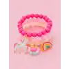 3lü Unicorn Boncuklu Charm Kız Çocuk Bileklik Seti