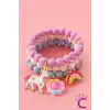3lü Unicorn Çiçekli Boncuklu Charm Hediyelik Kız Çocuk Bileklik Seti Arkadaşa Doğum Günü Hediyesi