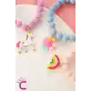 3lü Unicorn Çiçekli Boncuklu Charm Hediyelik Kız Çocuk Bileklik Seti Arkadaşa Doğum Günü Hediyesi