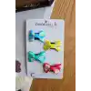 4lü Çiçekli Fiyonk Saçsız Kız Bebek Tokası 4cm - Kurdeleli Az Saçlı Yenidoğan Saç Toka Seti Klipsi