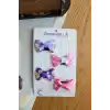 4lü Çiçekli Fiyonk Saçsız Kız Bebek Tokası 4cm - Kurdeleli Az Saçlı Yenidoğan Saç Toka Seti Klipsi