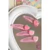 4lü Çilekli Çıt Çıt Kız Çocuk Toka Seti Pembe - Yumuşak Çıtçıt Bebek Saç Tokası Çıtçıtlı Toka