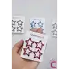 4lü Dolgu Simli Kırmızı Yıldız Çıt Çıt Toka Seti - Kabartmalı Yıldızlı Çıtçıtlı Saç Tokası Metal