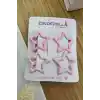 4lü Kaplamalı Mat Pembe & Koyu Pembe Yıldızlı Çıtçıtlı Toka Seti - Kız Çocuk Yıldız Yan Saç Tokası