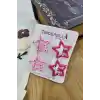 4lü Sevimli Noktalı Yıldız Çıtçıt Toka Seti Pembe Fuşya - Kız Çocuk Yıldızlı Çıtçıtlı Saç Tokası