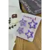 4lü Sevimli Noktalı Yıldızlı Çıtçıt Toka Seti Mor Lila - Renkli Yıldız Kız Çocuk Çıt Çıt Saç Tokası