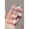 4lü Tavşanlı Kalpli Kurdele Fiyonk Model Çıtçıtlı Toka Seti Pembe - Metal Çıtçıt Yan Saç Tokası