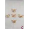 5li Beyaz Gold Detaylı Silikon Dolgu Kanatlı Kelebek Toka Seti - Kelebekli Mini Pens Saç Tokası