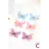 6lı Hareketli Renkli Kelebek Toka Seti 5cm - Tül Kanatlı Taşlı Kelebekli Toka Pens Klips Saç Tokası