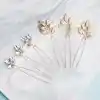 6 Parça Düğün Gelin Gold Yapraklı Kristal Taşlı Firkete Set - Nişan Nikah Söz Saç Topuz Tokası